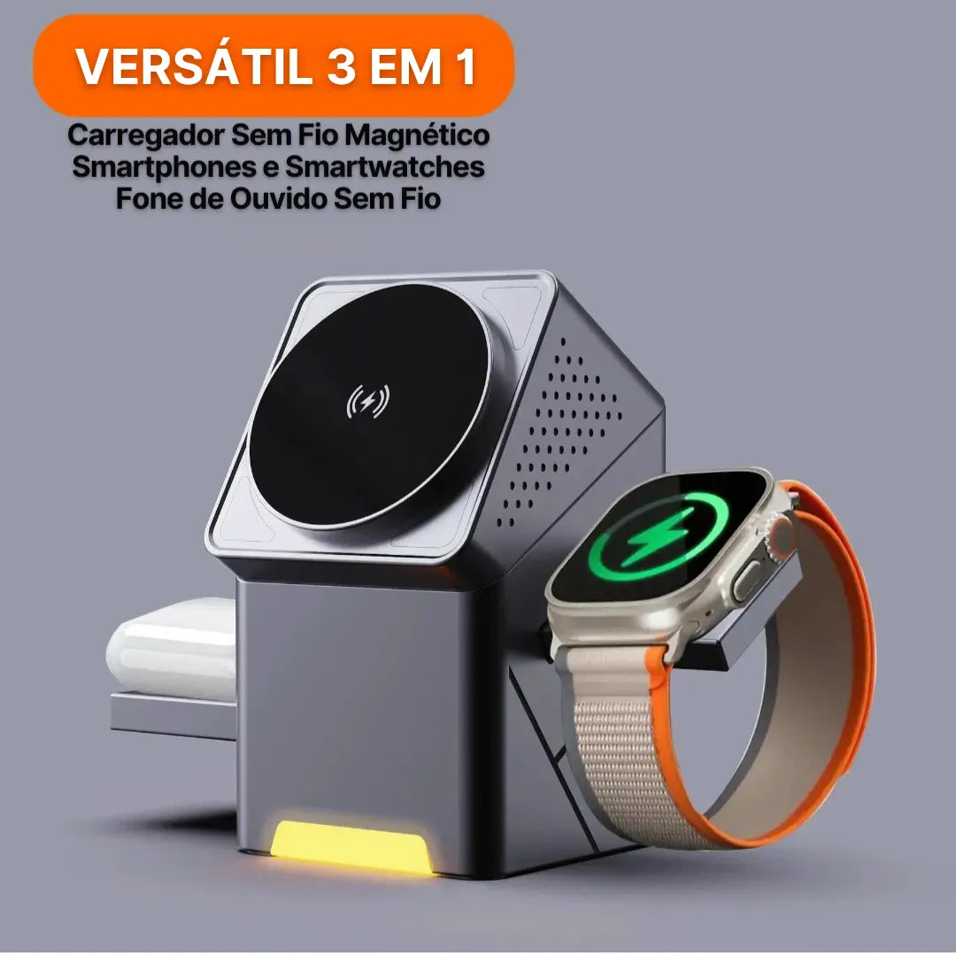 Carregador 3 em 1 com Carregamento Rápido de 15W para iPhone, Apple Watch e AirPods | Innova Fácil