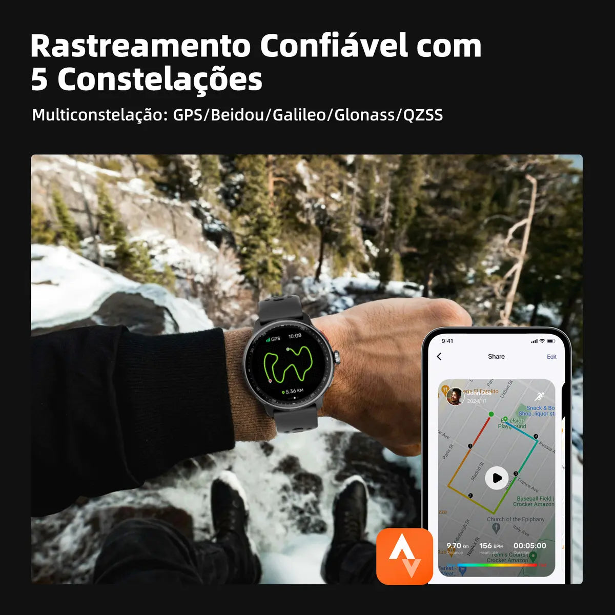 Relógio Inteligente Gps Smartwatch Amoled 3atm Sport Gps Caixa Cinza
