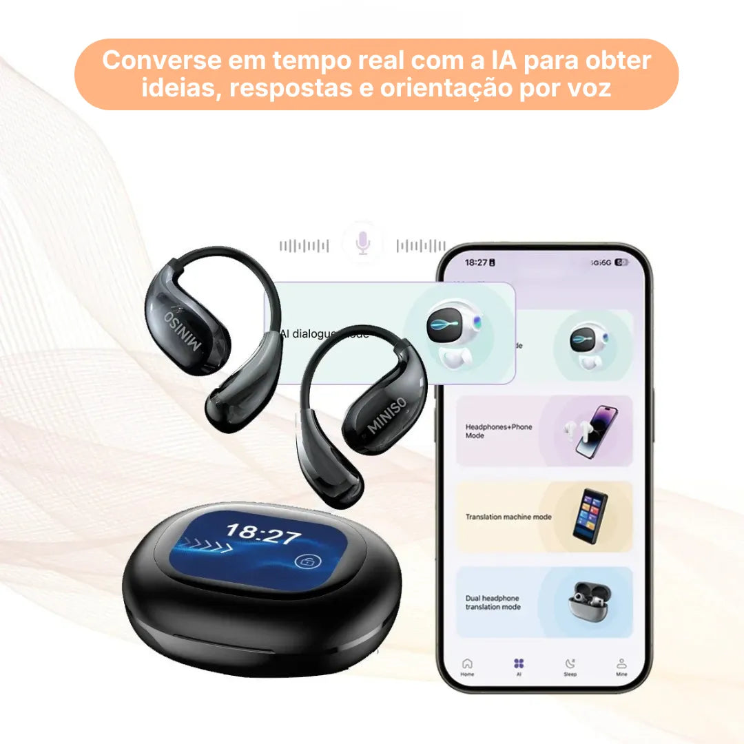 Fone Bluetooth Miniso MS189 Com Tradução AI E Tela Touch Colorida | Innova Fácil