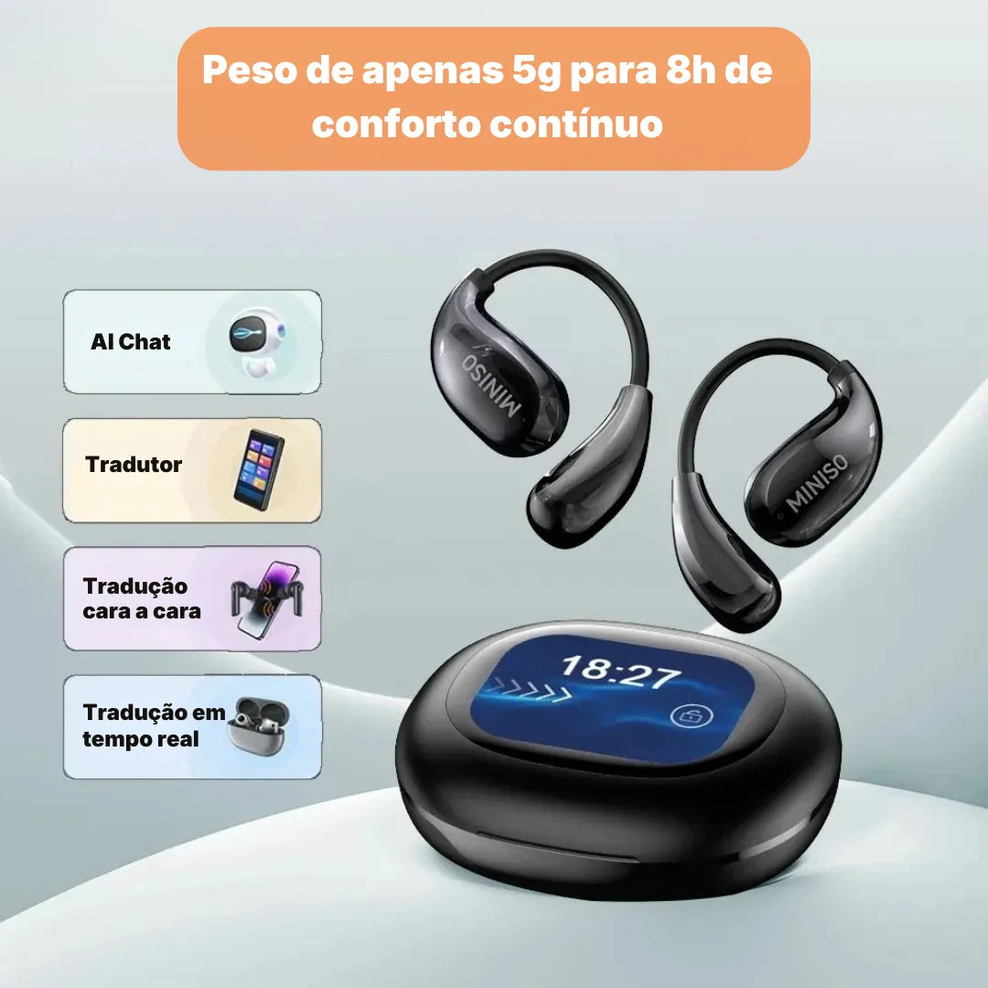 Fone Bluetooth Miniso MS189 Com Tradução AI E Tela Touch Colorida | Innova Fácil