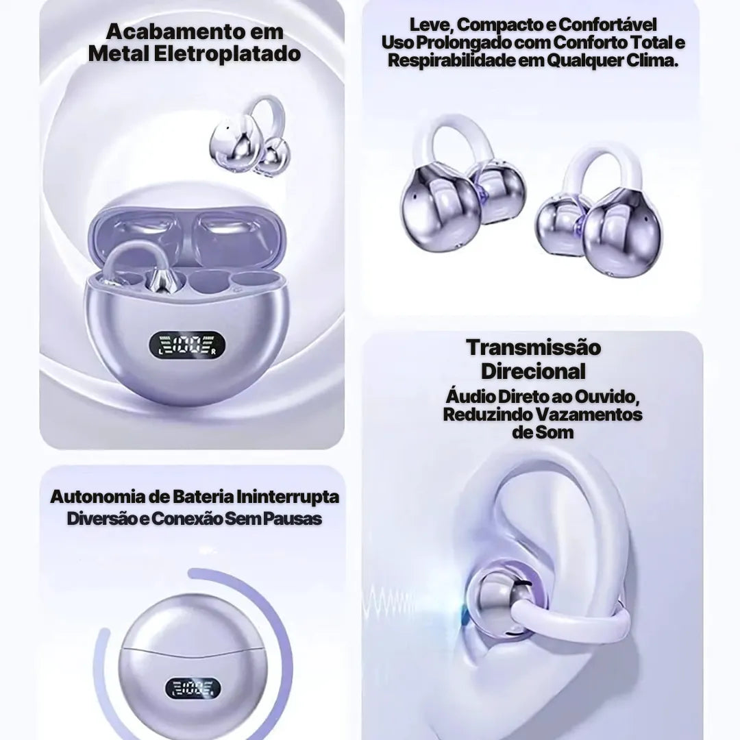 Fone Bluetooth FreeClips Open Ear Confortável e Moderno | Innova Fácil