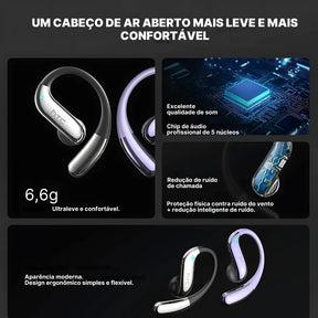 Fone Bluetooth HTC23 com Tradução por App, Som Envolvente e Controle Touch | Innova Fácil