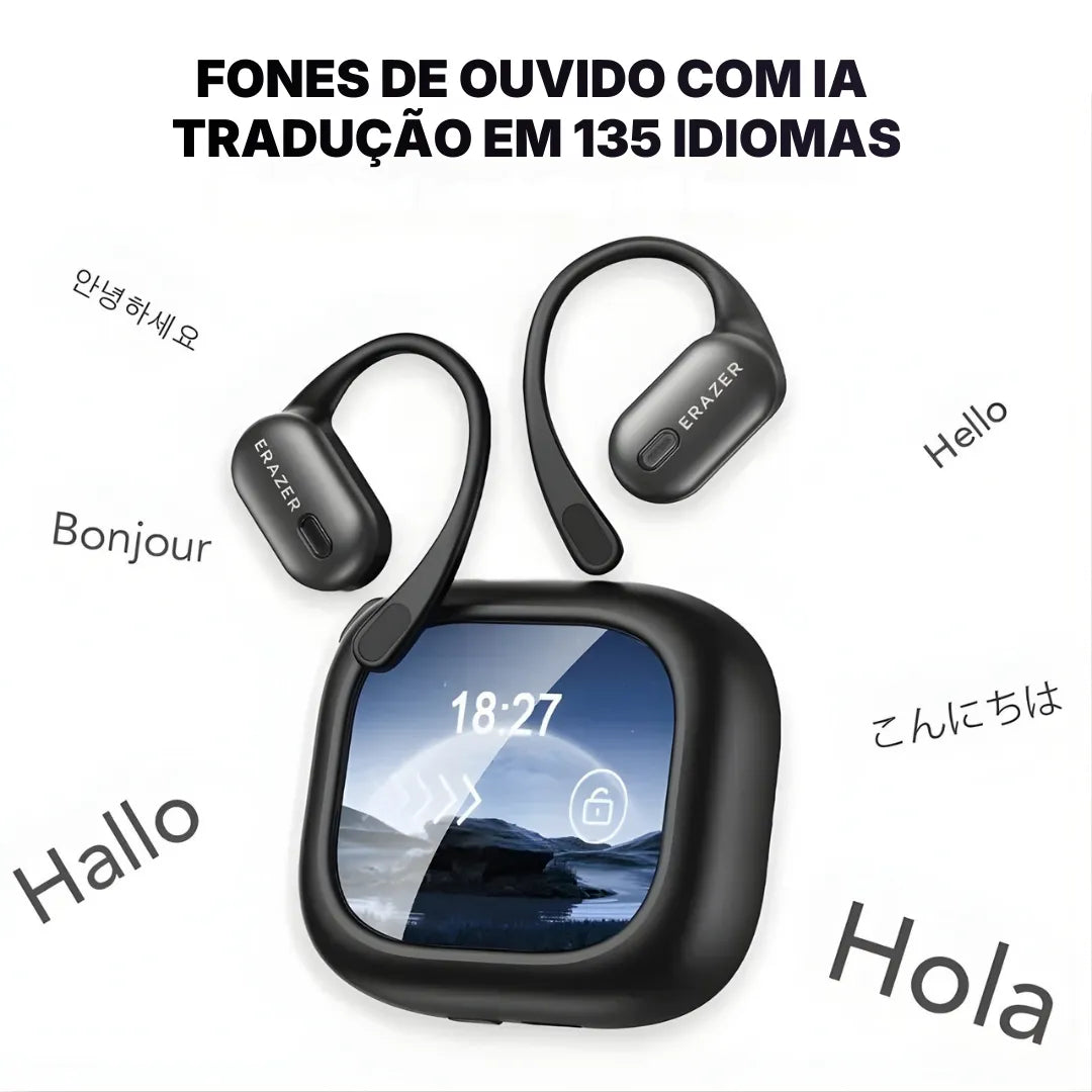 Fone ERAZER Tradutor AI Bluetooth Com Tela Touch