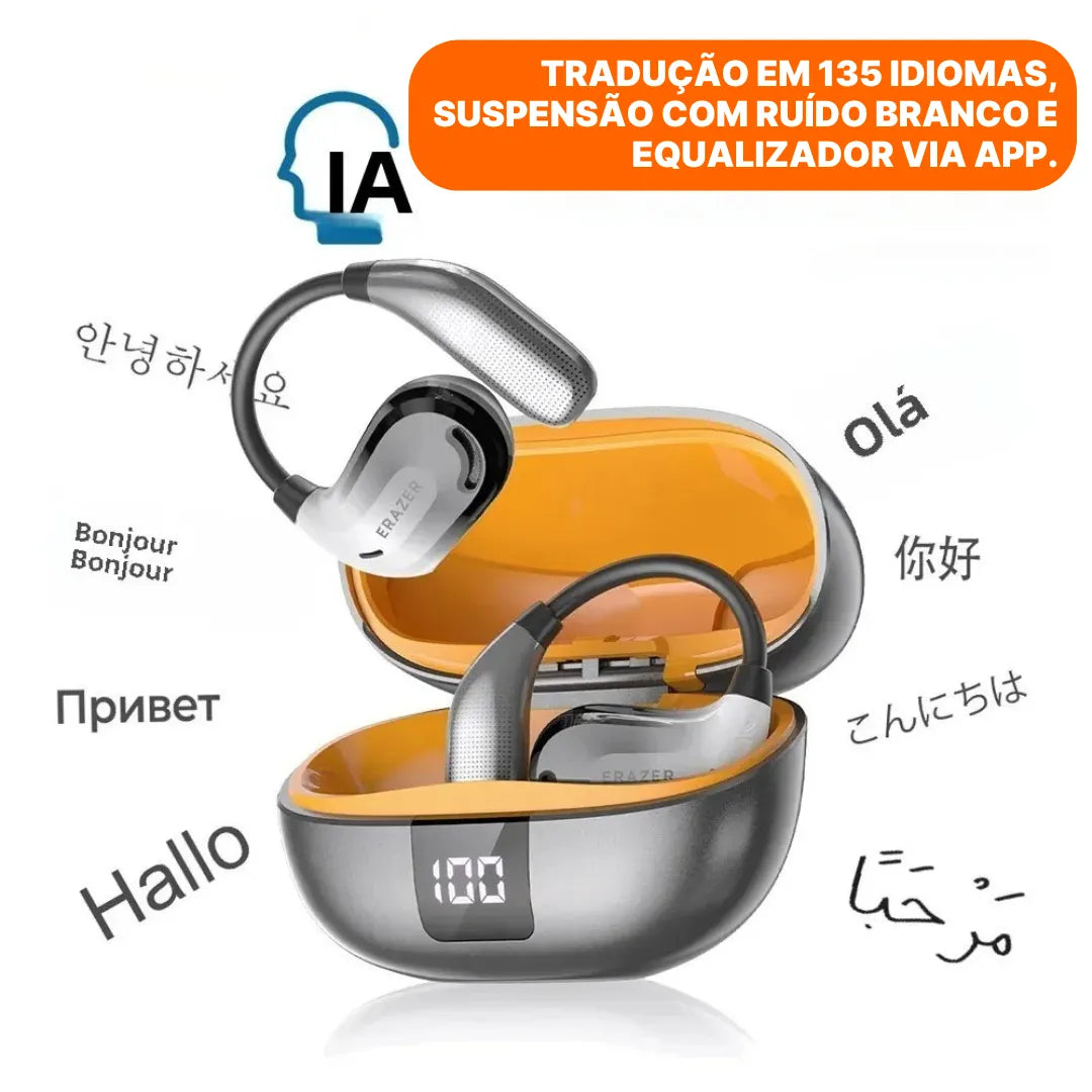 Fone Tradutor Bluetooth ERAZER XT66 PRO AI 135 Idiomas | Innova Fácil
