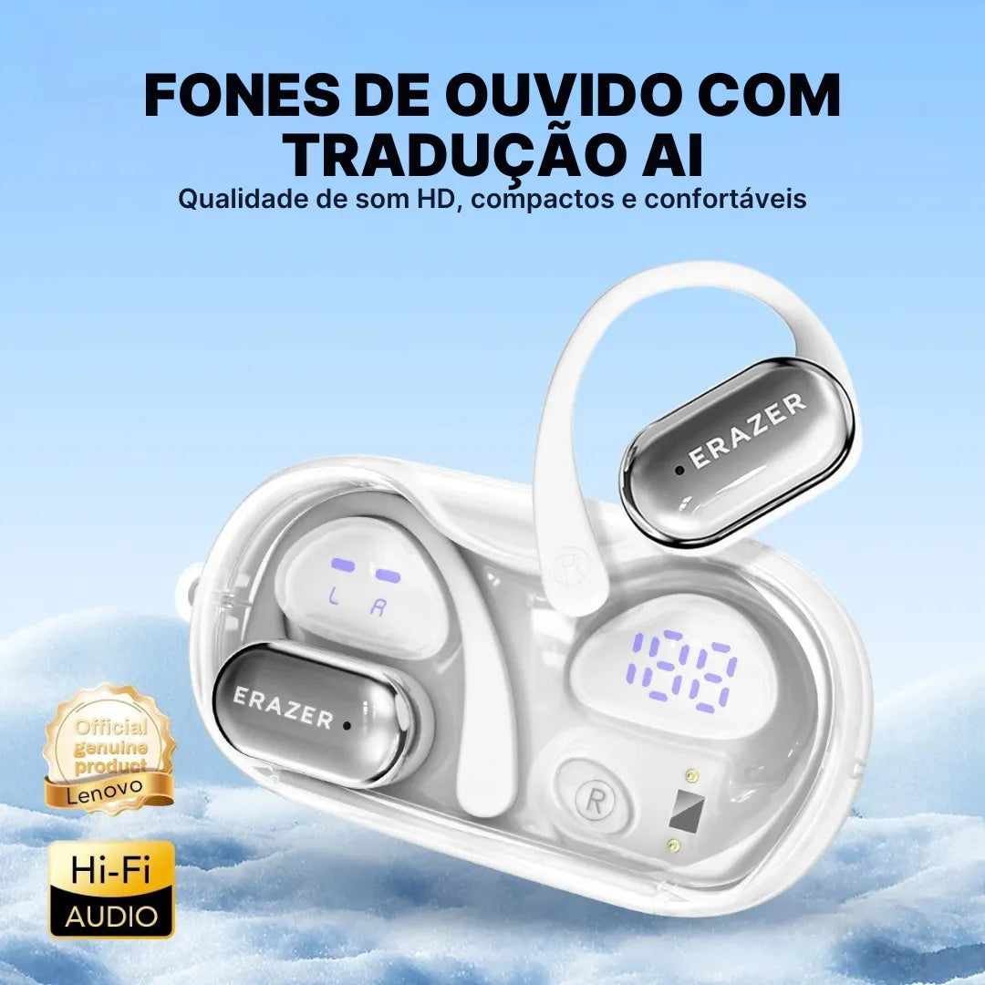 Fone Tradutor Bluetooth Erazer XF56 Open-Ear OWS, Som Envolvente e AI Translator | Innova Fácil