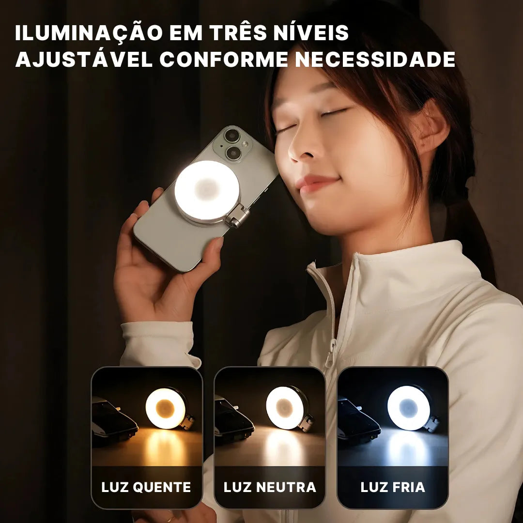 Luz de Preenchimento Magnética TELESIN Magsafe 360° com Espelho e 3 Modos de Iluminação | Innova Fácil