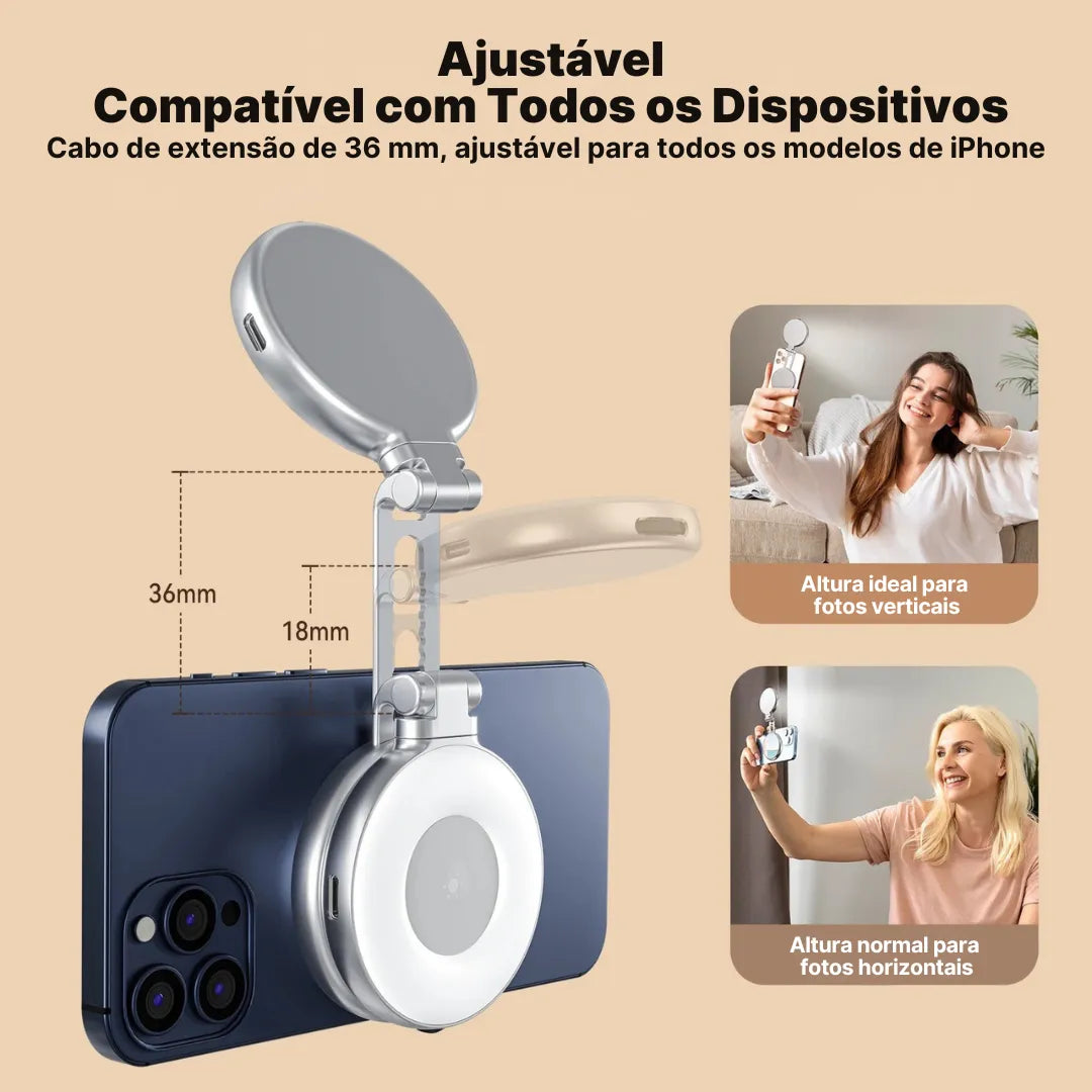 Luz de Preenchimento Magnética TELESIN Magsafe 360° com Espelho e 3 Modos de Iluminação | Innova Fácil