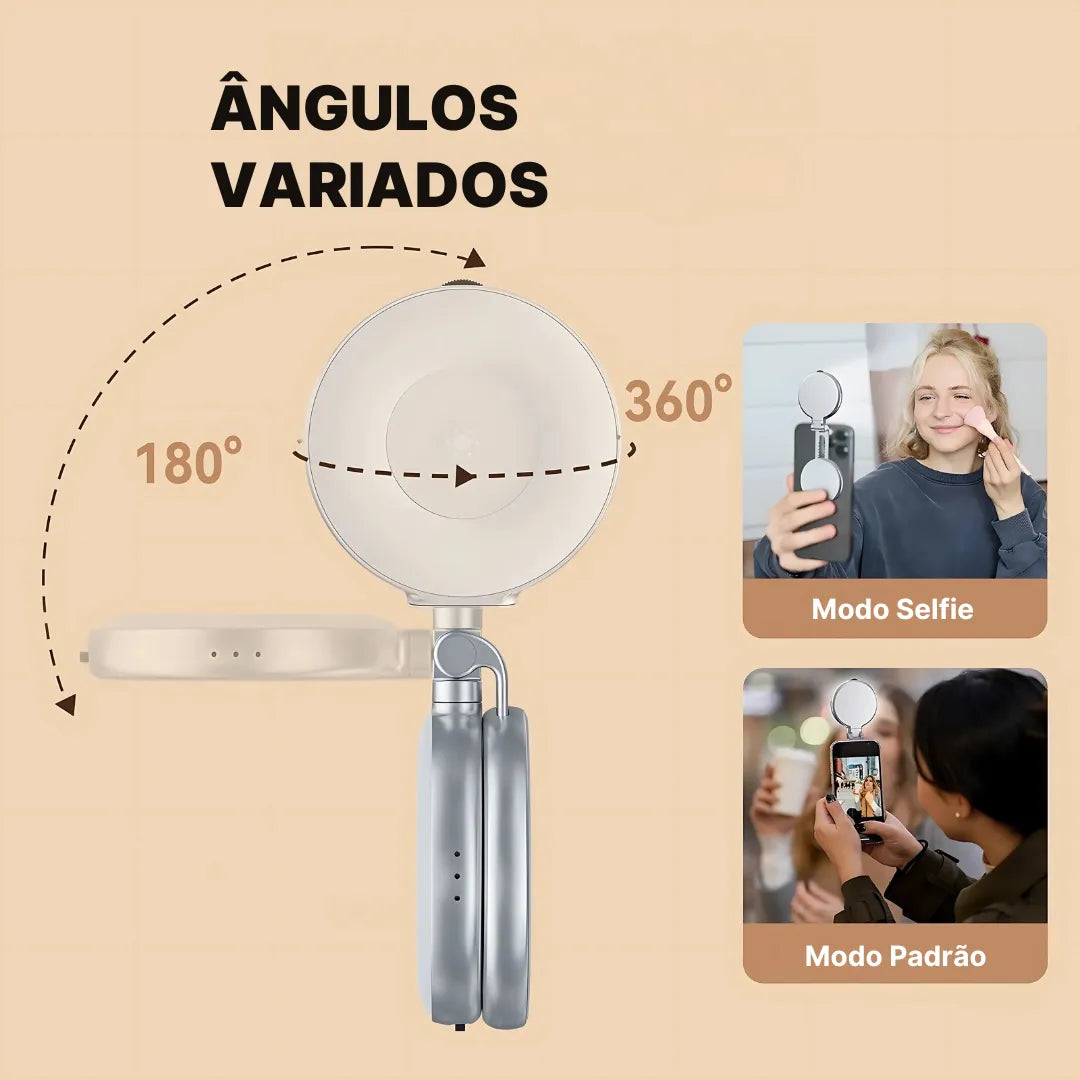 Luz de Preenchimento Magnética TELESIN Magsafe 360° com Espelho e 3 Modos de Iluminação | Innova Fácil